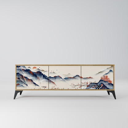JAPANESE LANDSCAPE 3-Door TV Stand in Oak Effect