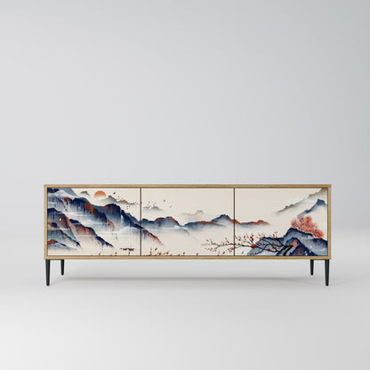 JAPANESE LANDSCAPE 3-Door TV Stand in Oak Effect