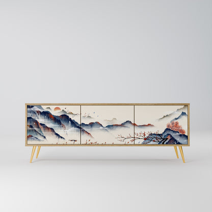 JAPANESE LANDSCAPE 3-Door TV Stand in Oak Effect