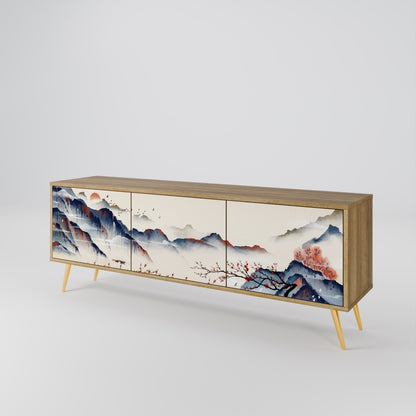JAPANESE LANDSCAPE 3-Door TV Stand in Oak Effect