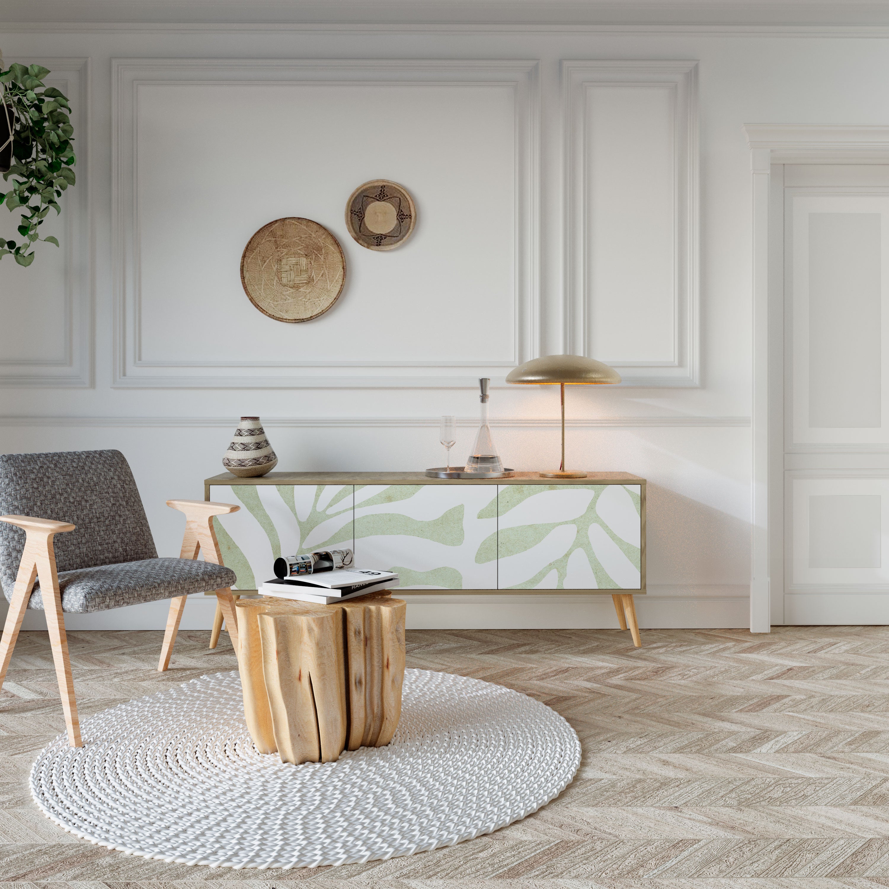 BOTANICAL SPARK 3-dörrars TV-bänk i ekeffekt