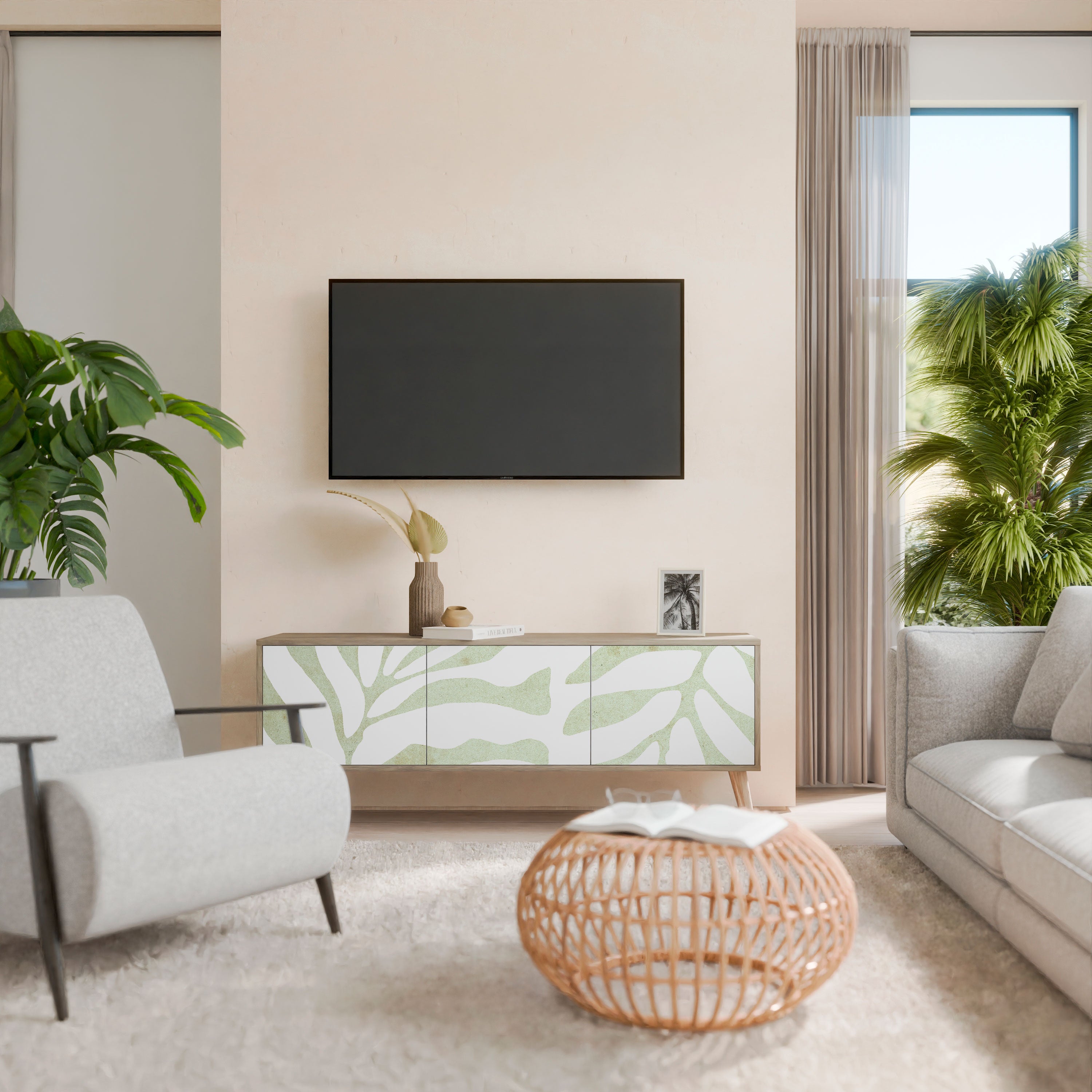 BOTANICAL SPARK 3-dörrars TV-bänk i ekeffekt