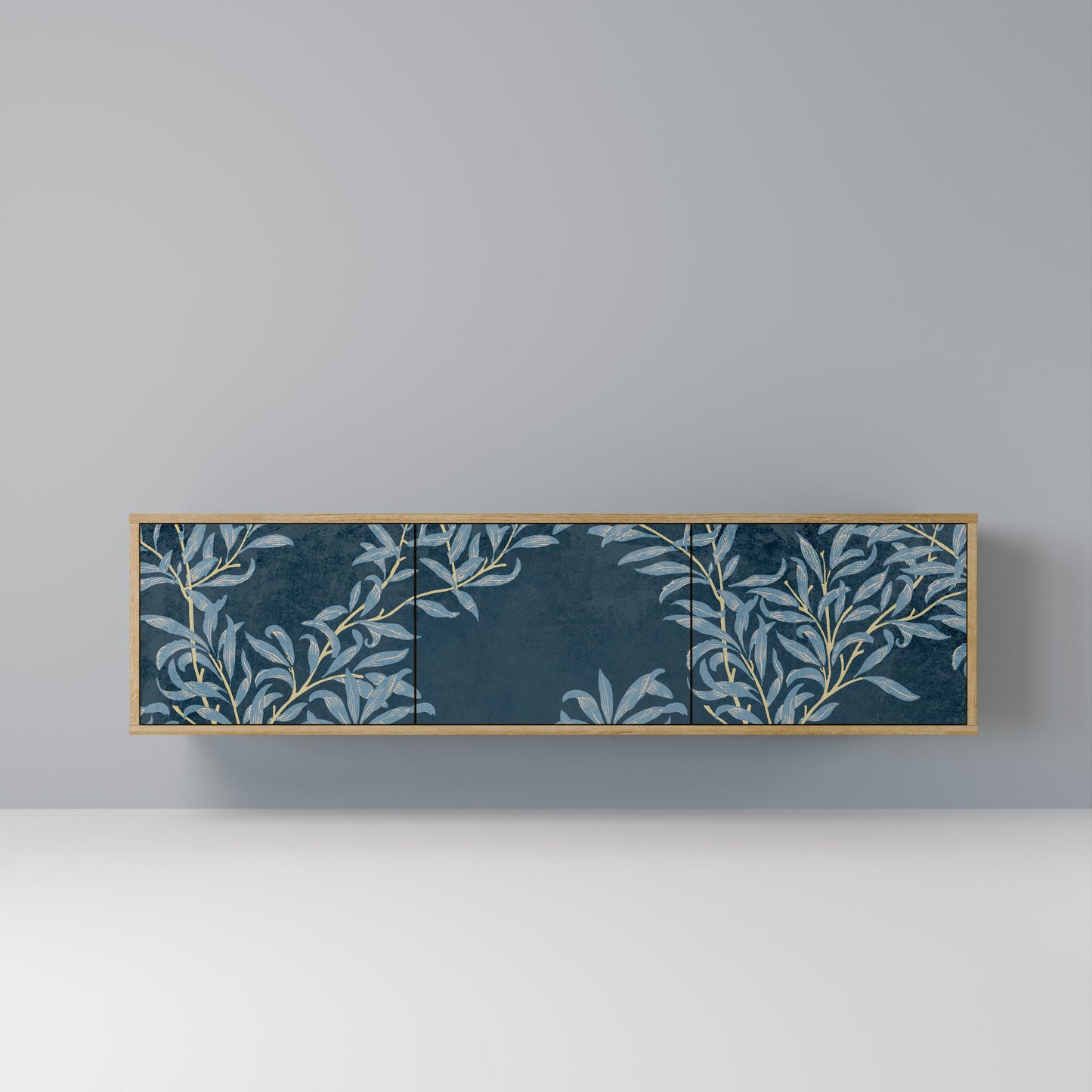 BLUE LEAVES 3-Door TV Stand in Oak Effect