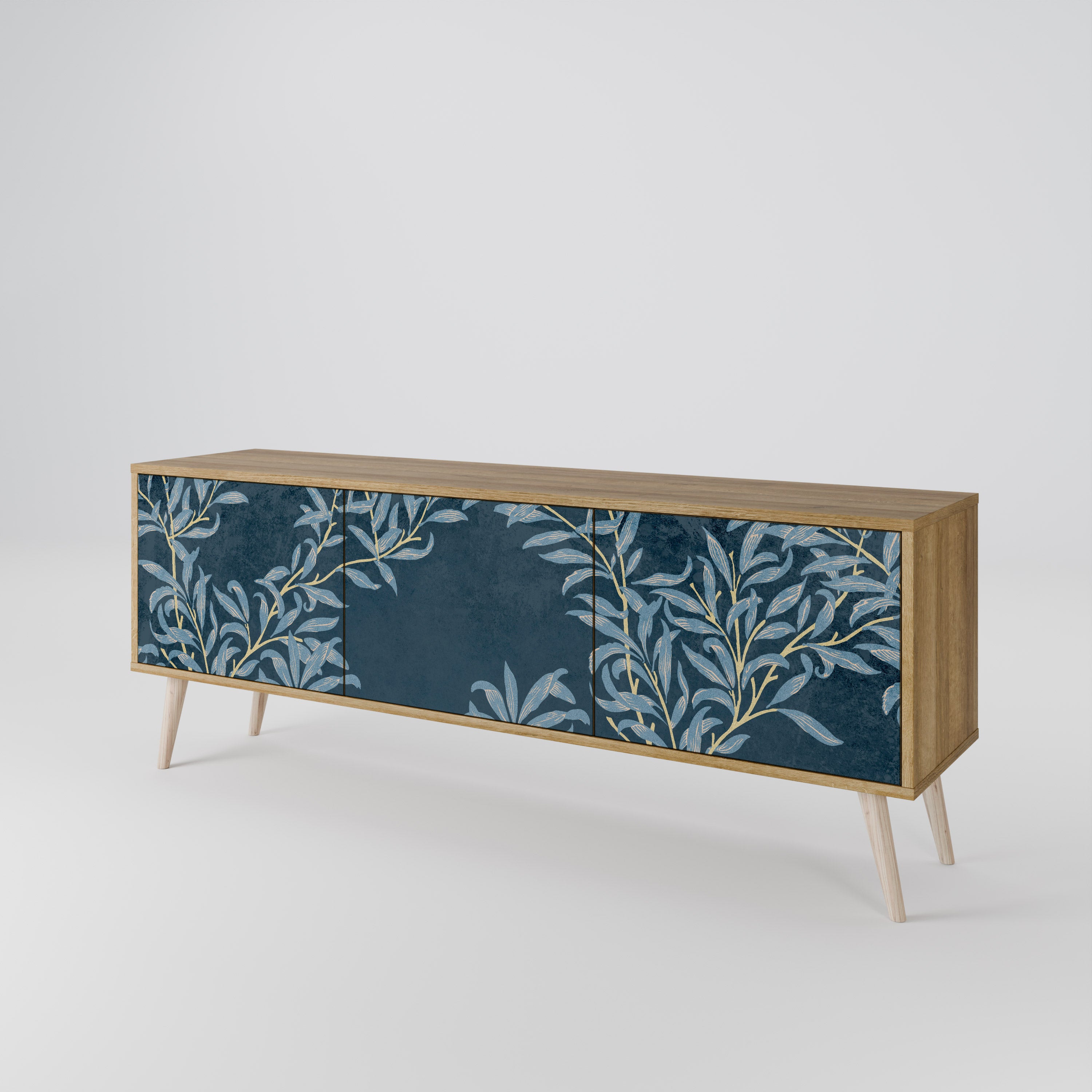 BLUE LEAVES TV-bänk med 3 dörrar
