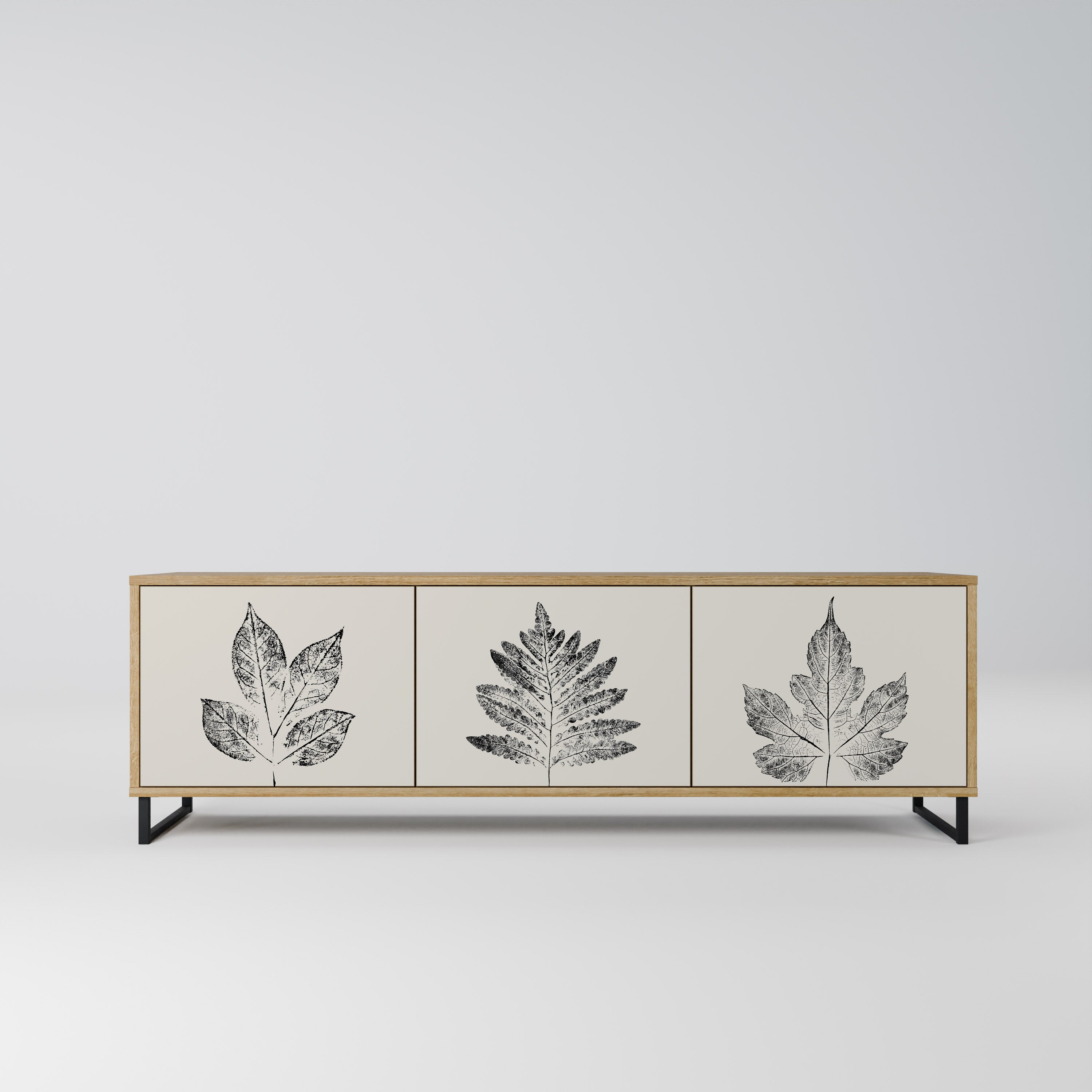 LEAFY STAMPS 3-dörrars TV-bänk i ekeffekt