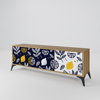 CITRUS BLACK AND WHITE 3-Door TV Stand in Oak Effect