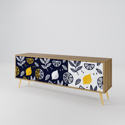 CITRUS BLACK AND WHITE 3-Door TV Stand in Oak Effect