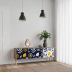 CITRUS BLACK AND WHITE 3-Door TV Stand in Oak Effect