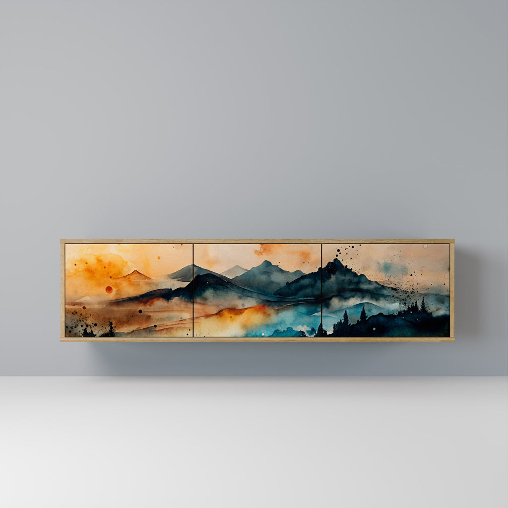 OMINOUS MOUNTAINS 3-dörrars TV-bänk i ekeffekt