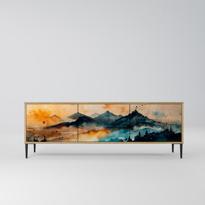 OMINOUS MOUNTAINS 3-Door TV Stand in Oak Effect