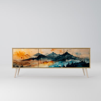 OMINOUS MOUNTAINS 3-Door TV Stand in Oak Effect