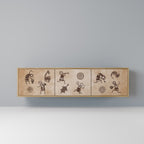 AFRICAN STYLE 3-Door TV Stand in Oak Effect