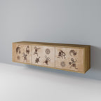 AFRICAN STYLE 3-Door TV Stand in Oak Effect