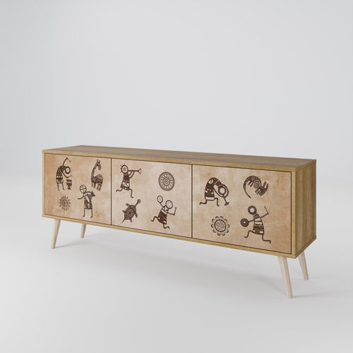 AFRICAN STYLE 3-Door TV Stand in Oak Effect