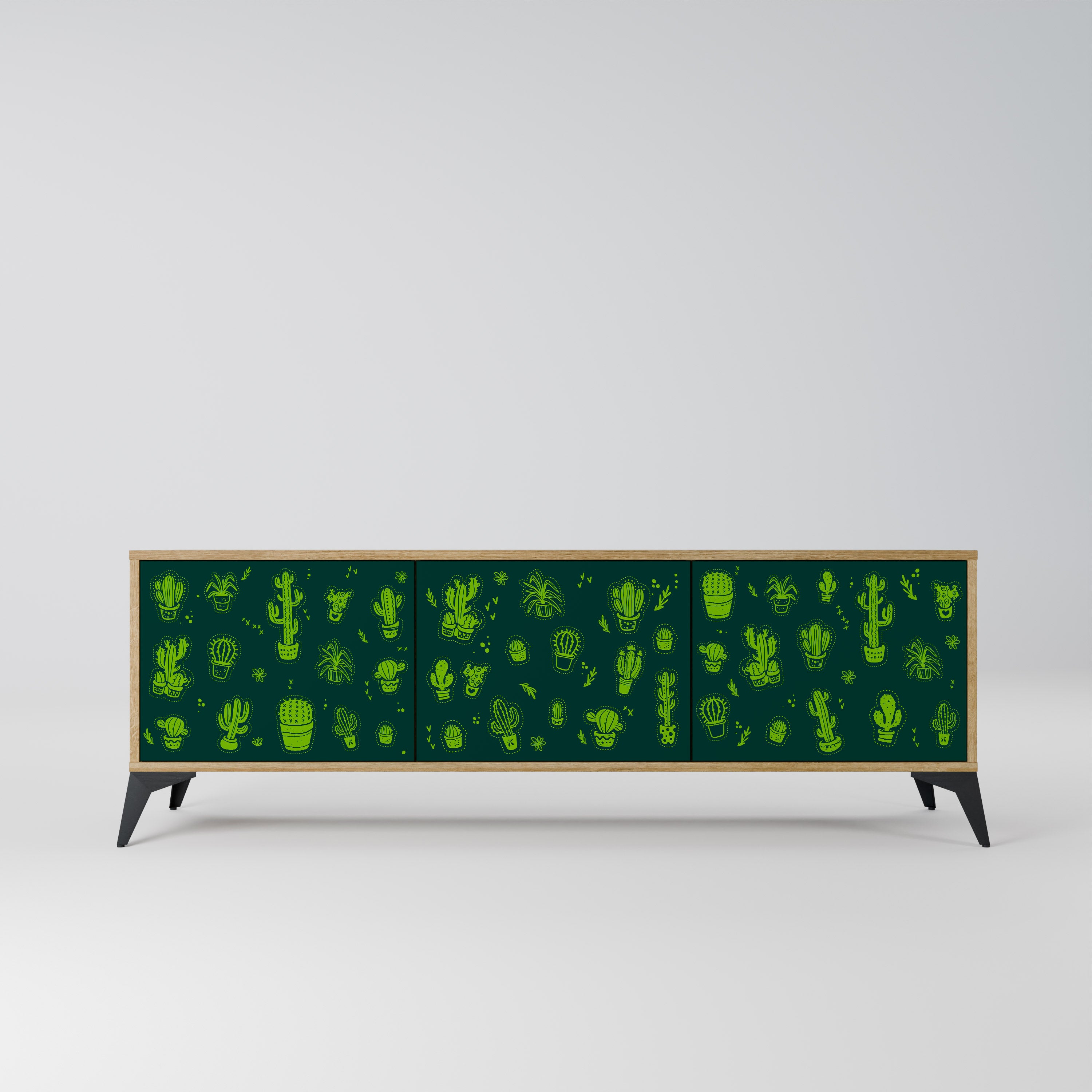 DESERT GREEN 3-dörrars TV-bänk i ekeffekt