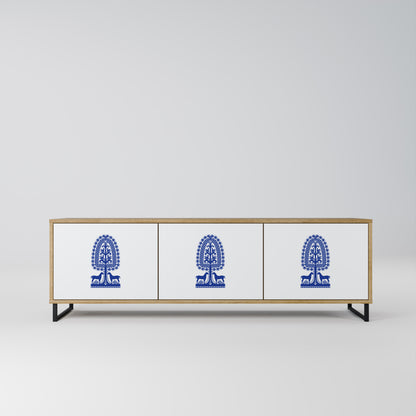 POLISH FOLK ART 3-Door TV Stand in Oak Effect
