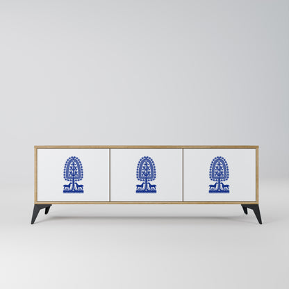 POLISH FOLK ART 3-Door TV Stand in Oak Effect