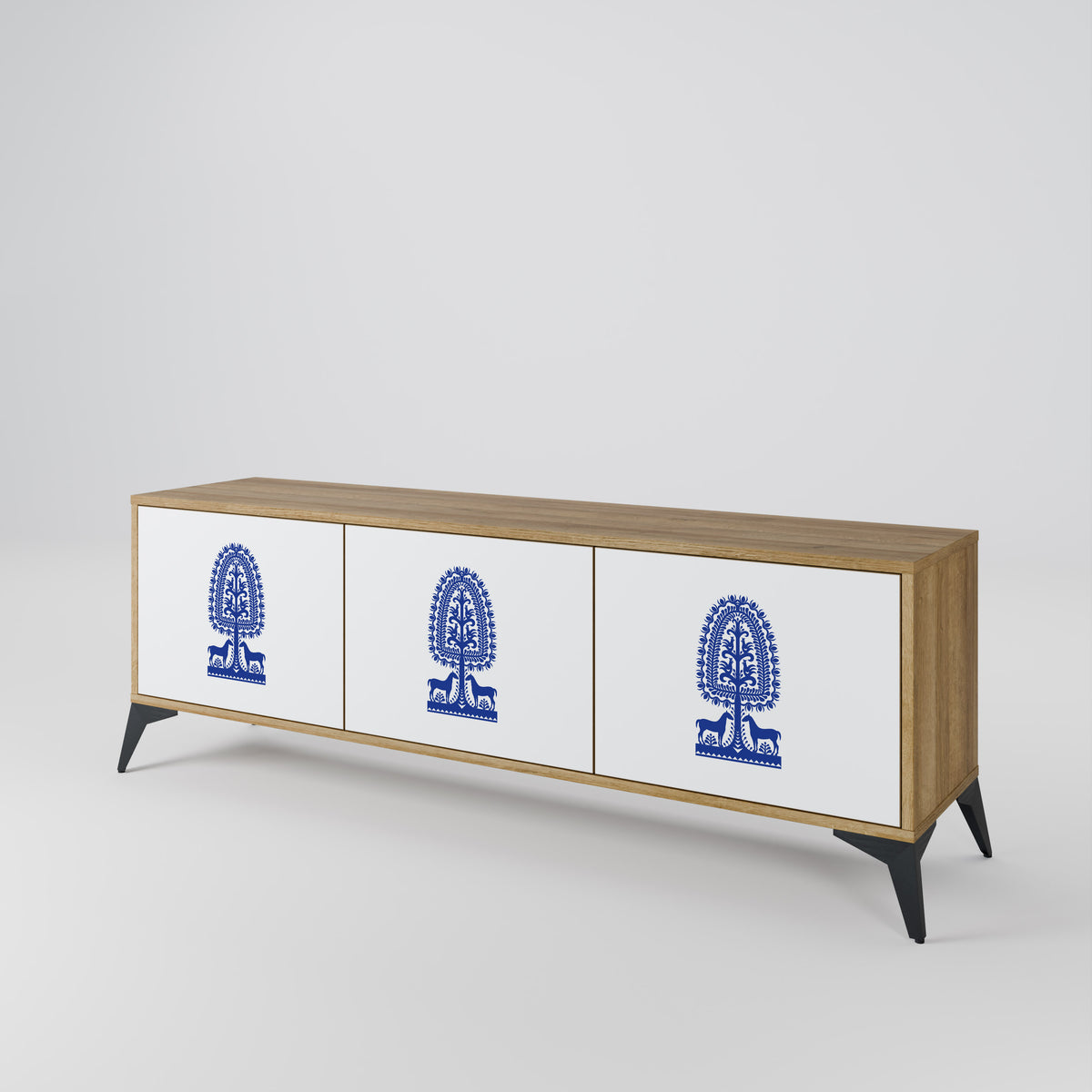 POLISH FOLK ART TV-bänk med 3 dörrar