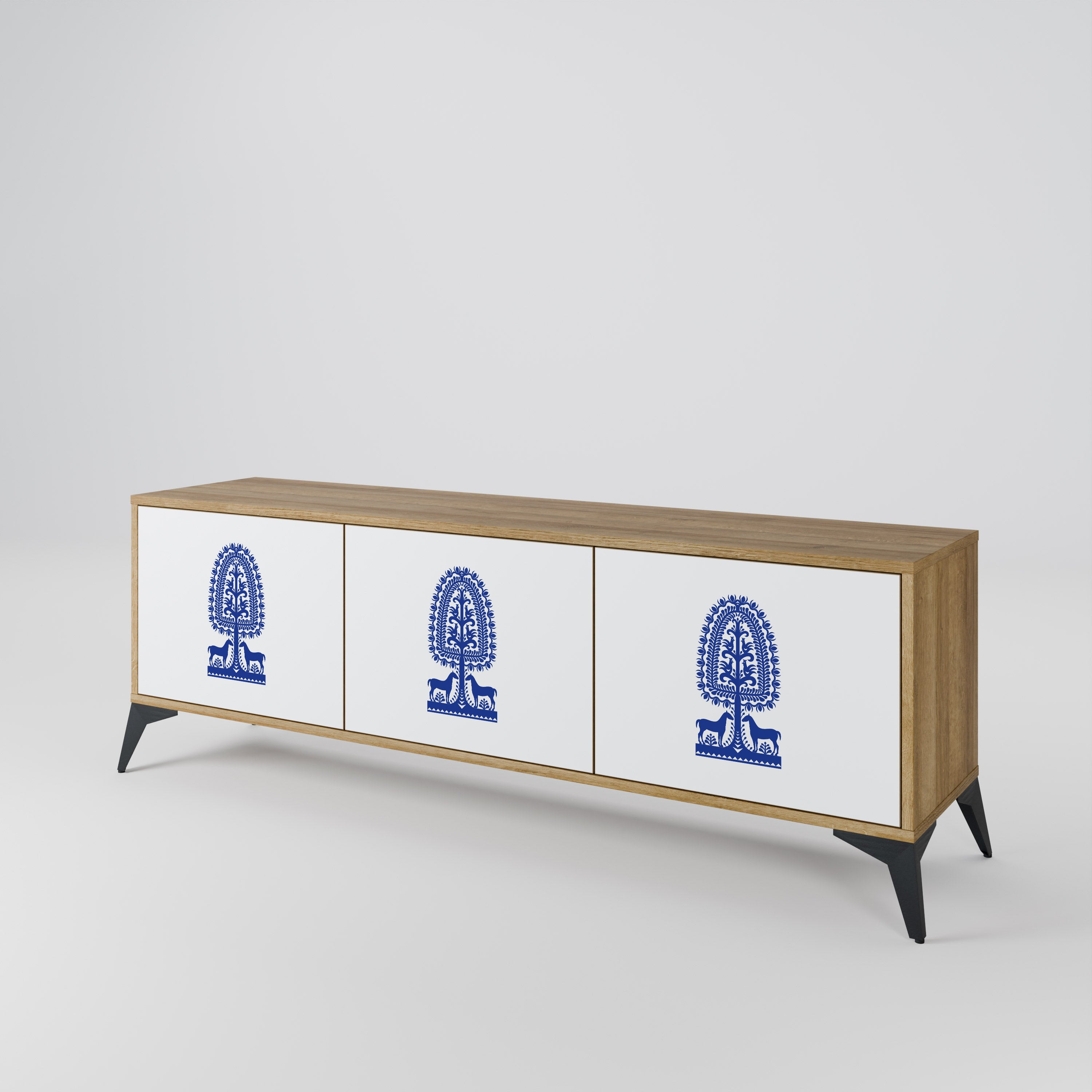 POLISH FOLK ART TV-bänk med 3 dörrar