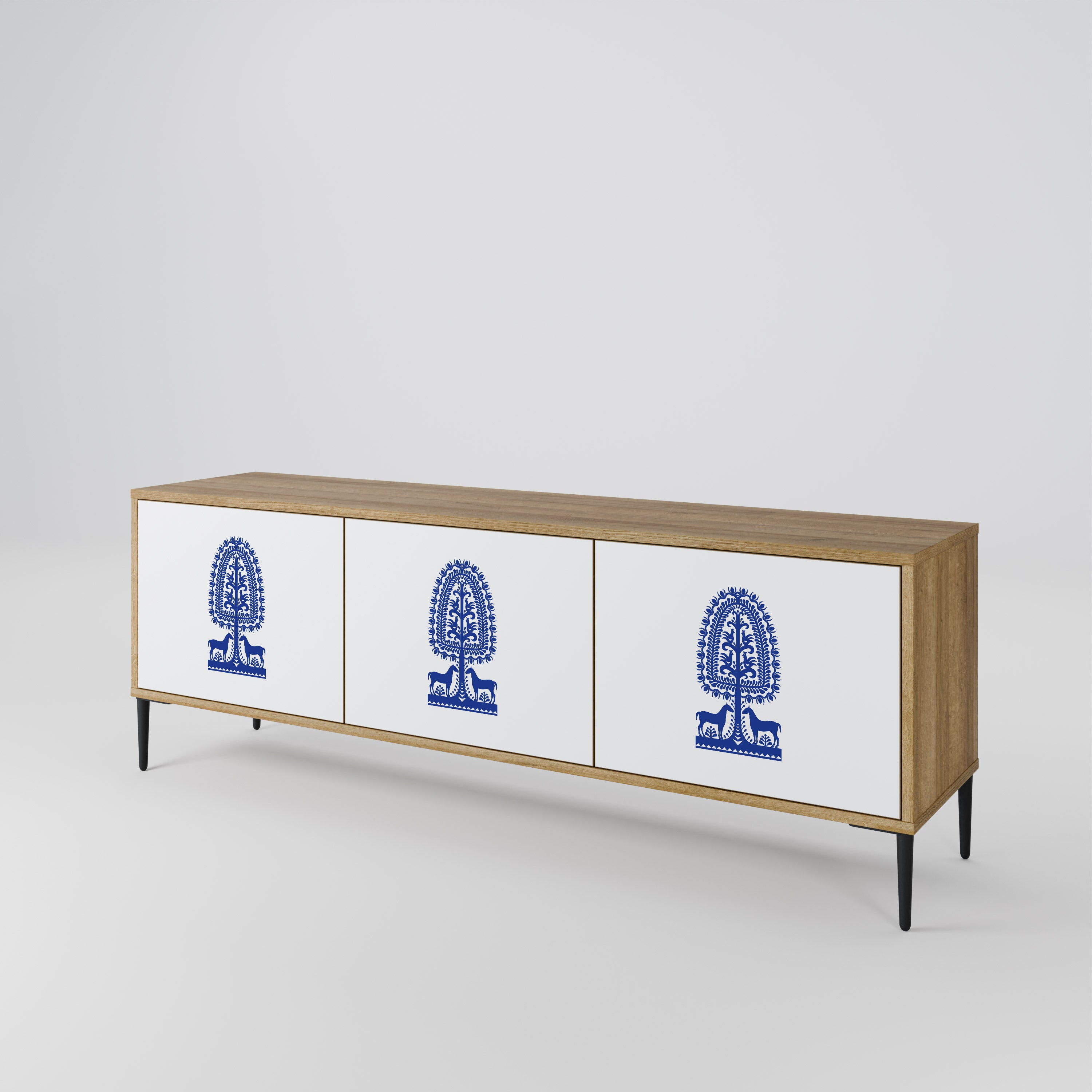 POLISH FOLK ART TV-bänk med 3 dörrar