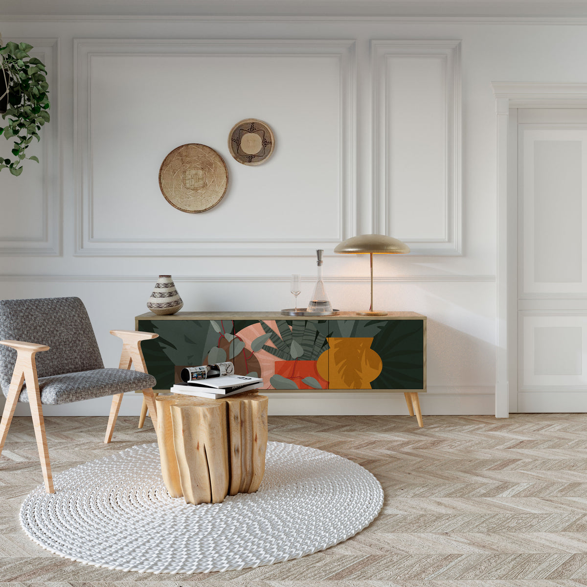 TROPICAL COMPOSITION TV-bänk med 3 dörrar