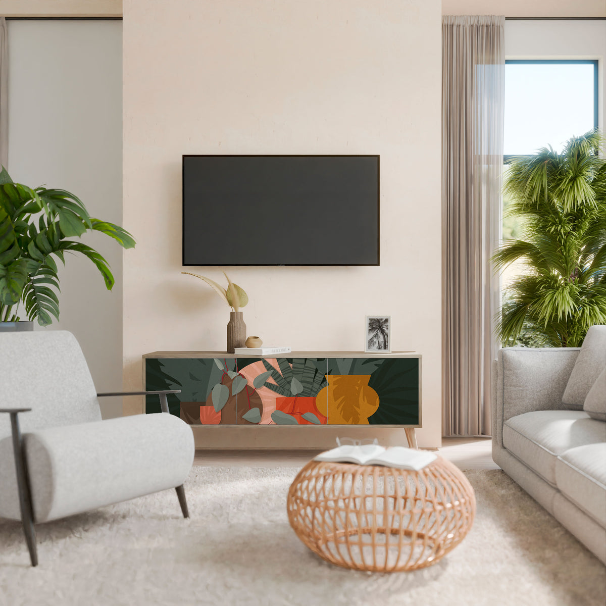 TROPICAL COMPOSITION TV-bänk med 3 dörrar