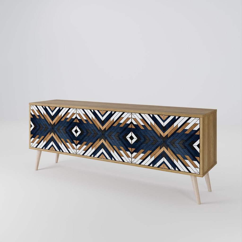 ARTFUL GEOMETRY 3-dörrars TV-bänk i ekeffekt