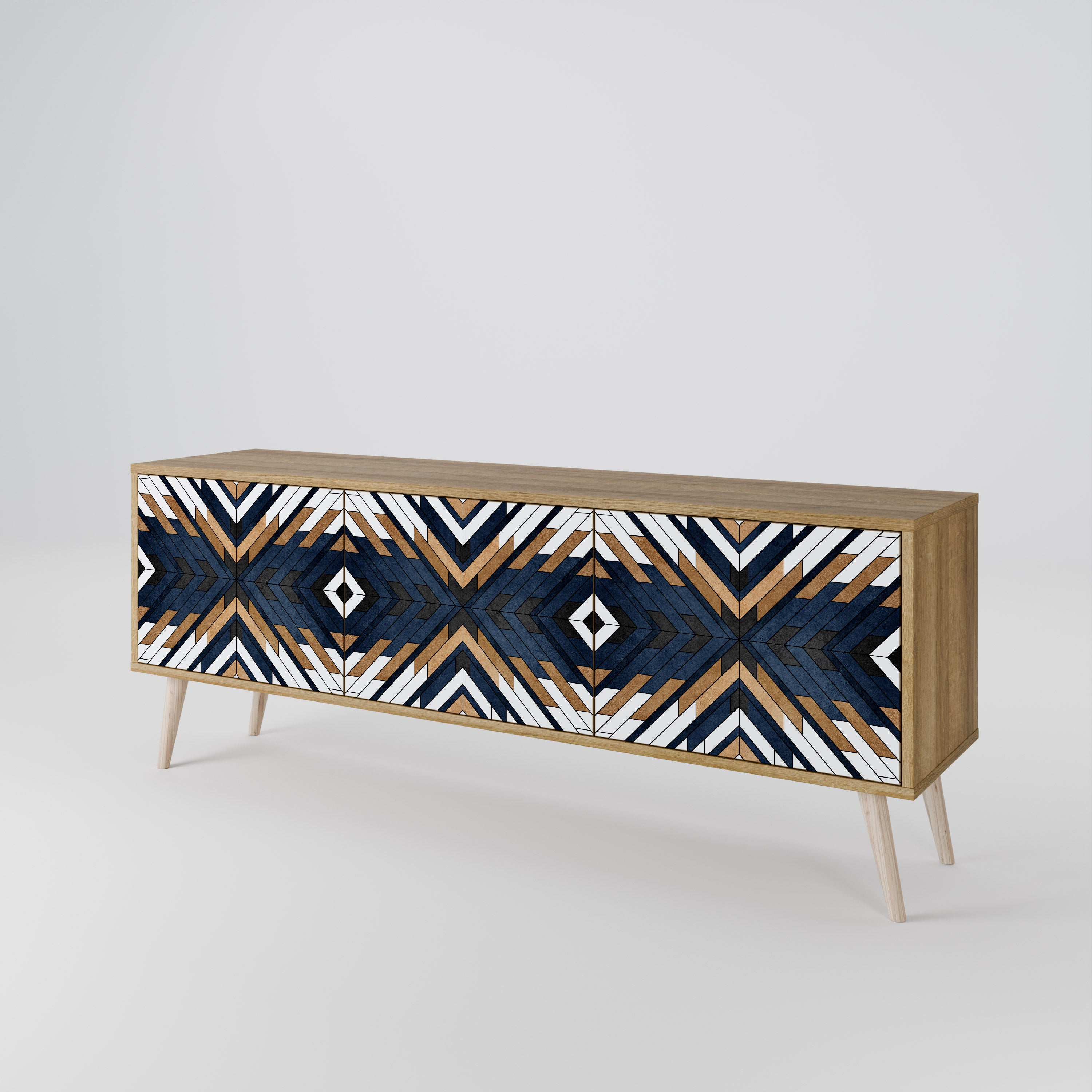 ARTFUL GEOMETRY 3-dörrars TV-bänk i ekeffekt