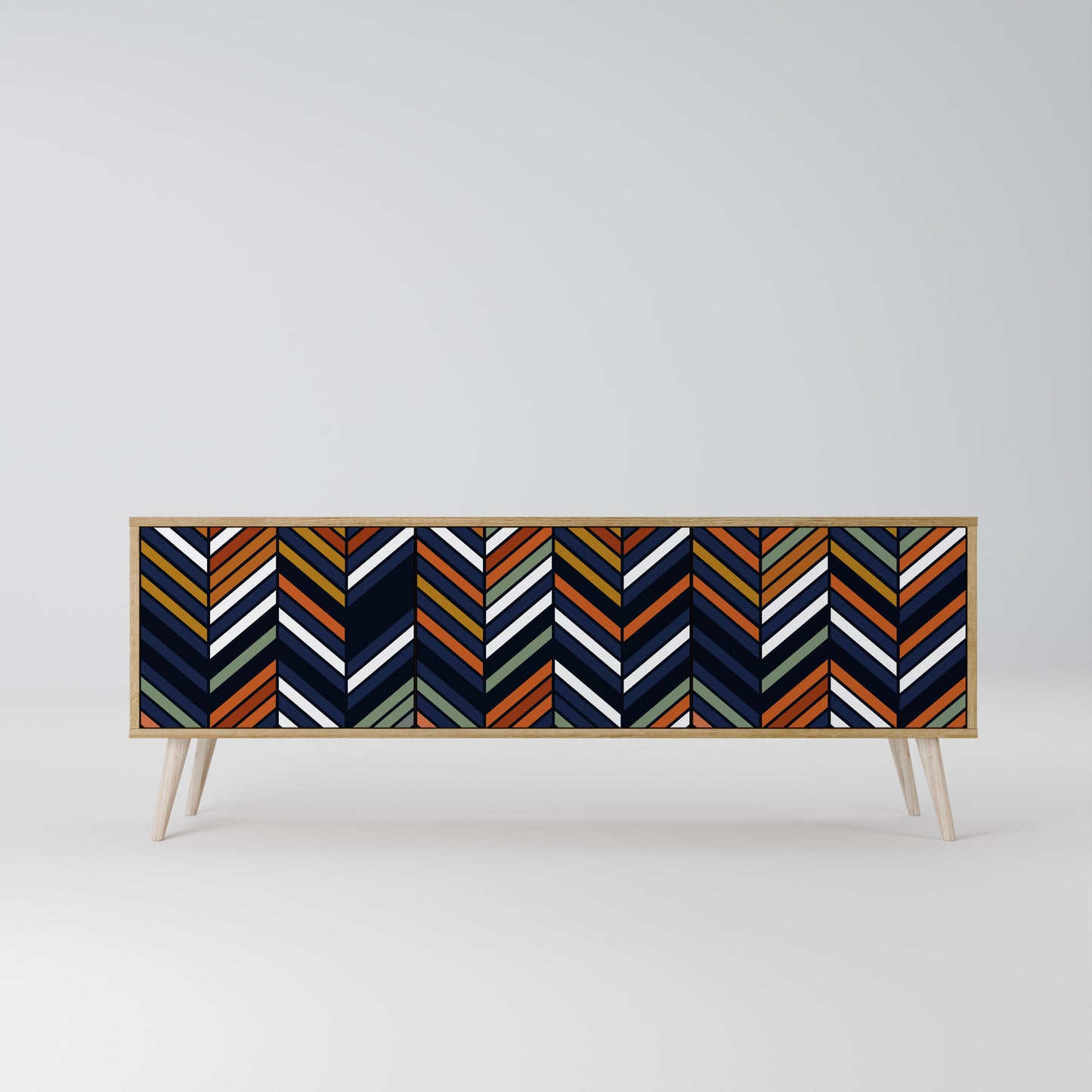 VIBRANT PATCHWORK 3-dörrars TV-bänk i ekeffekt