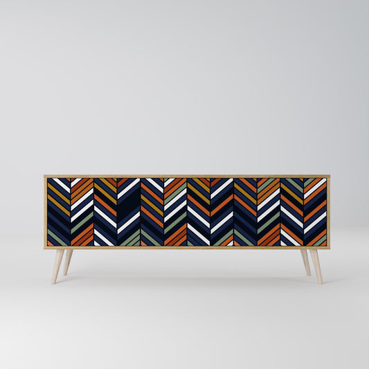 VIBRANT PATCHWORK 3-dörrars TV-bänk i ekeffekt