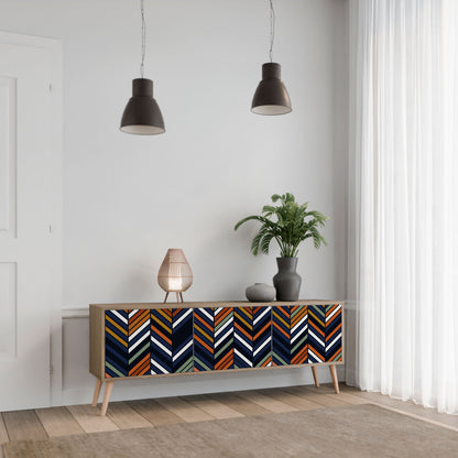 VIBRANT PATCHWORK 3-dörrars TV-bänk i ekeffekt