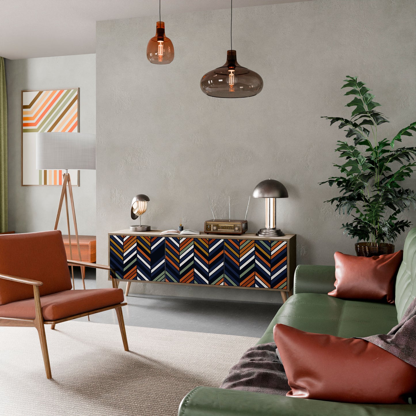 VIBRANT PATCHWORK 3-dörrars TV-bänk i ekeffekt
