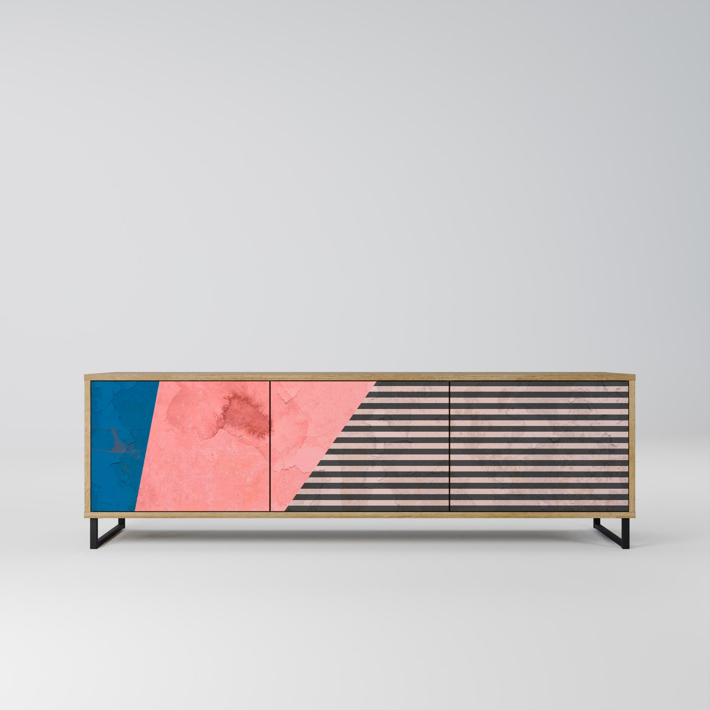 GLAMORÖS STRIPE 3-dörrars TV-bänk i ekeffekt