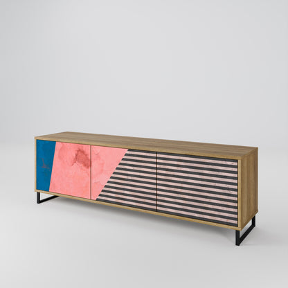 GLAMORÖS STRIPE 3-dörrars TV-bänk i ekeffekt