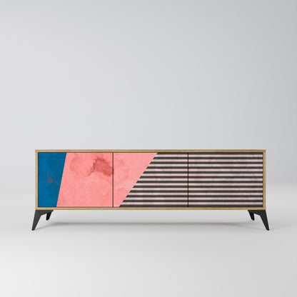 GLAMORÖS STRIPE 3-dörrars TV-bänk i ekeffekt