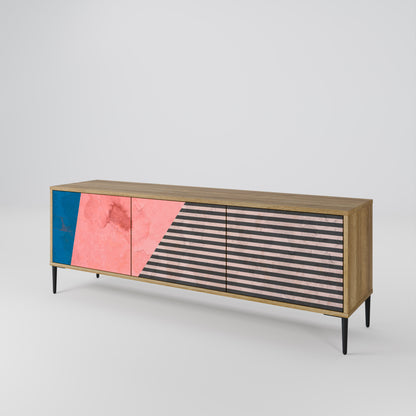 GLAMORÖS STRIPE 3-dörrars TV-bänk i ekeffekt
