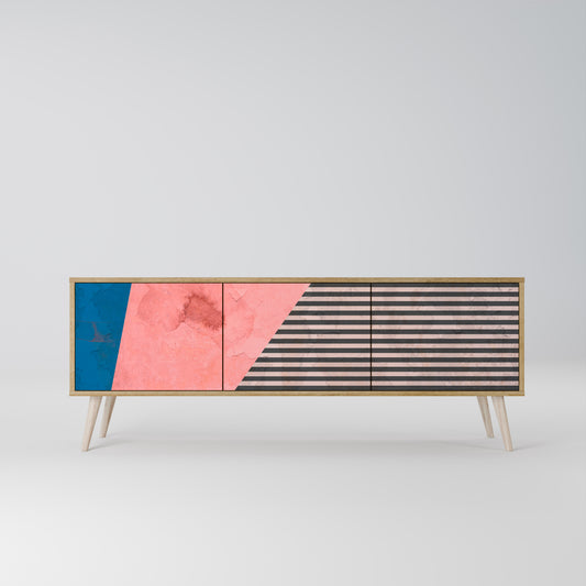 GLAMORÖS STRIPE 3-dörrars TV-bänk i ekeffekt