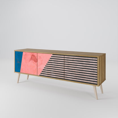 GLAMORÖS STRIPE 3-dörrars TV-bänk i ekeffekt