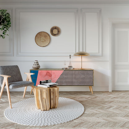 GLAMORÖS STRIPE 3-dörrars TV-bänk i ekeffekt