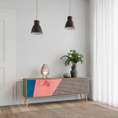 GLAMORÖS STRIPE 3-dörrars TV-bänk i ekeffekt