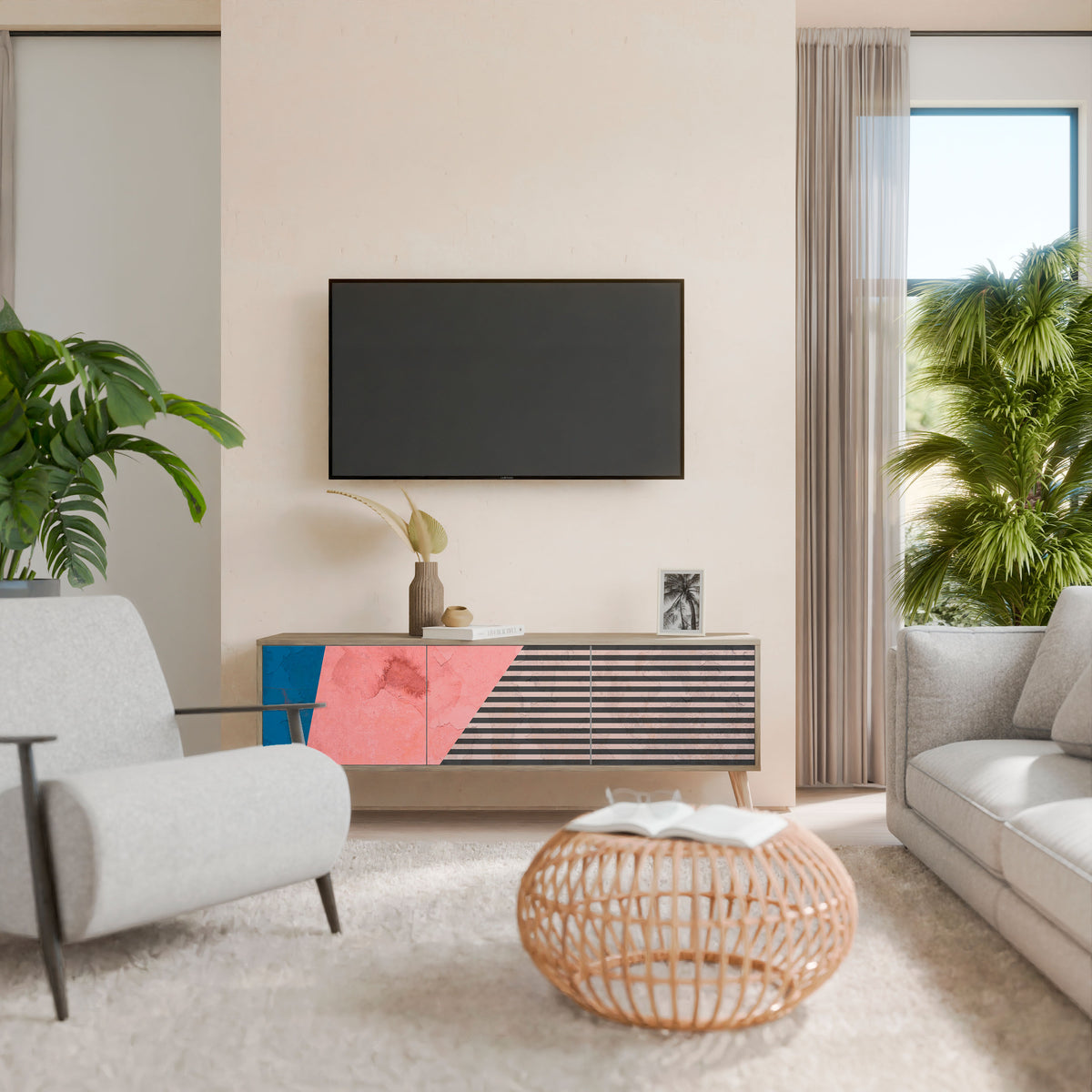 GLAMOROUS STRIPE TV-bänk med 3 dörrar