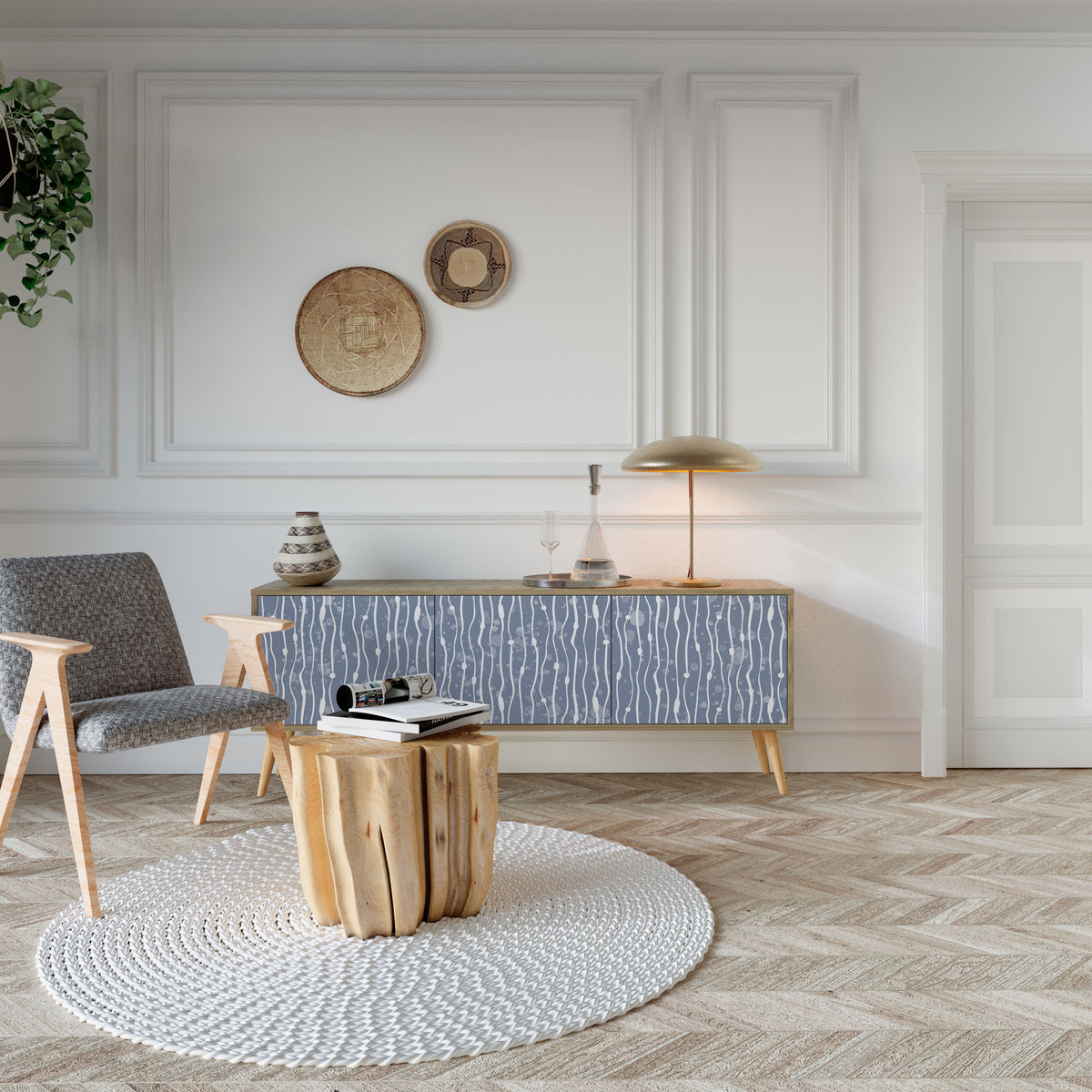 GRAPHITE RAIN TV-bänk med 3 dörrar