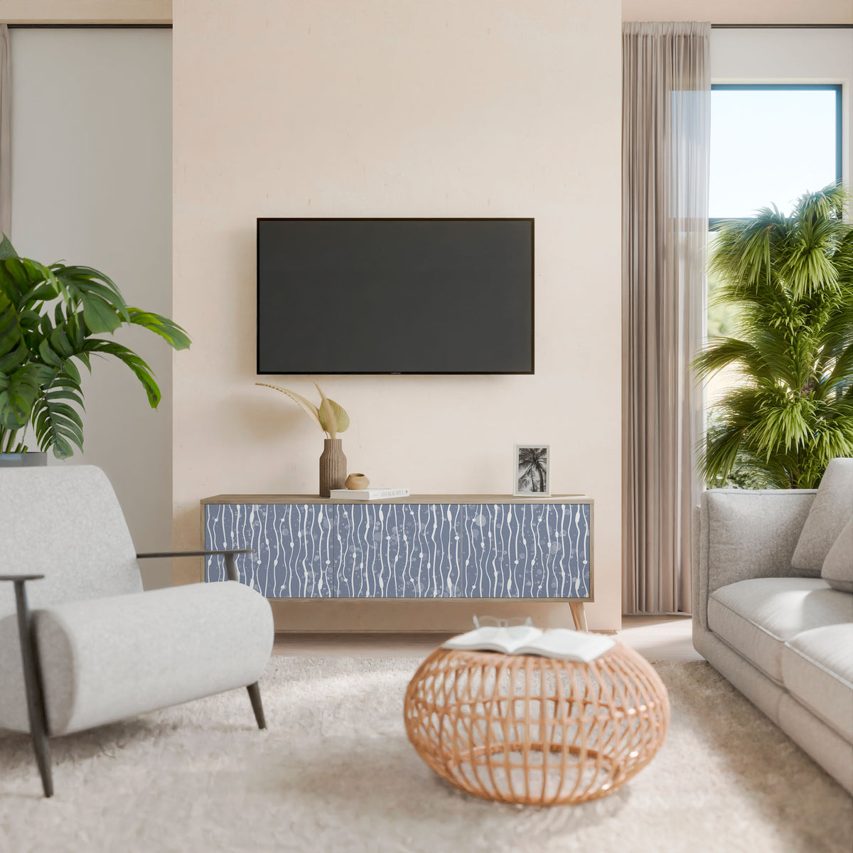 GRAPHITE RAIN TV-bänk med 3 dörrar