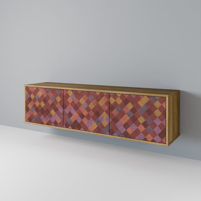 MÅLADE KVADRAT TV-bänk med 3 dörrar i ekeffekt