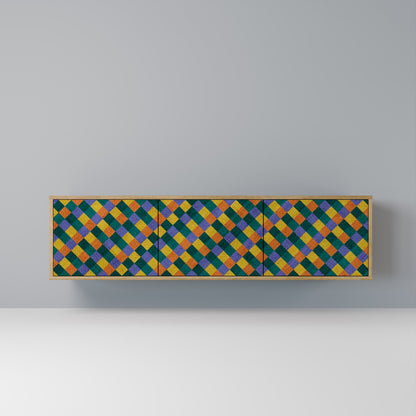 MÅLADE KVADRAT MIX TV-bänk med 3 dörrar i ekeffekt