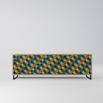 MÅLADE KVADRAT MIX TV-bänk med 3 dörrar i ekeffekt
