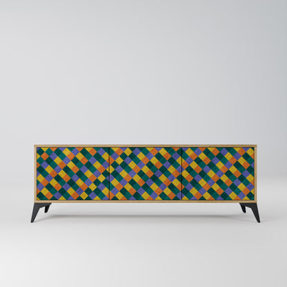 MÅLADE KVADRAT MIX TV-bänk med 3 dörrar i ekeffekt