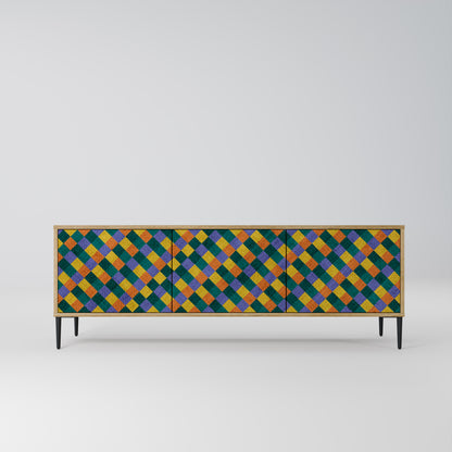 MÅLADE KVADRAT MIX TV-bänk med 3 dörrar i ekeffekt