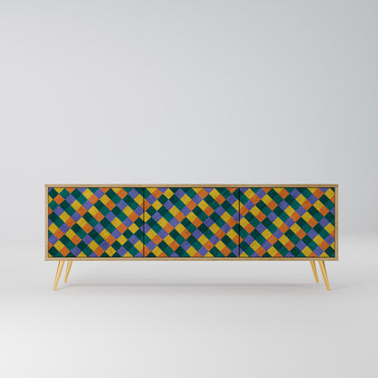 MÅLADE KVADRAT MIX TV-bänk med 3 dörrar i ekeffekt
