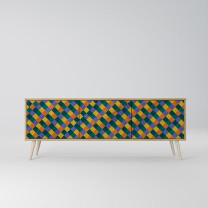 MÅLADE KVADRAT MIX TV-bänk med 3 dörrar i ekeffekt